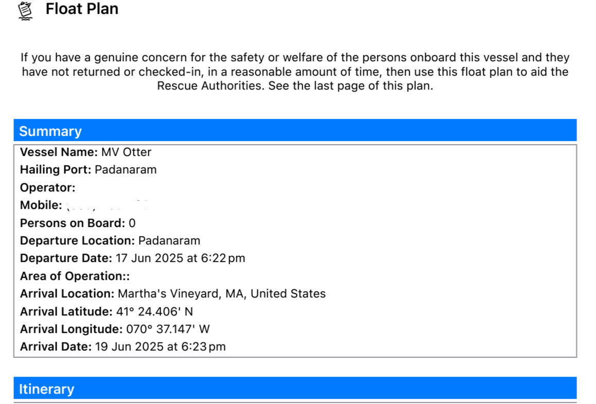 Float Plans Aca Example Float Plan Messenger